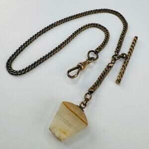 Antique Watch Fob Albert Chain with Carved Agate Pendant